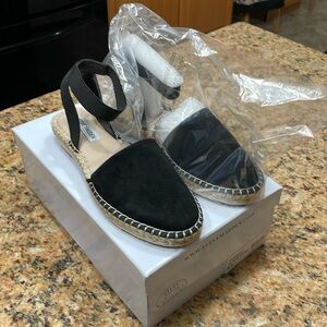 Never worn Steve Madden black suede low heel sandals.